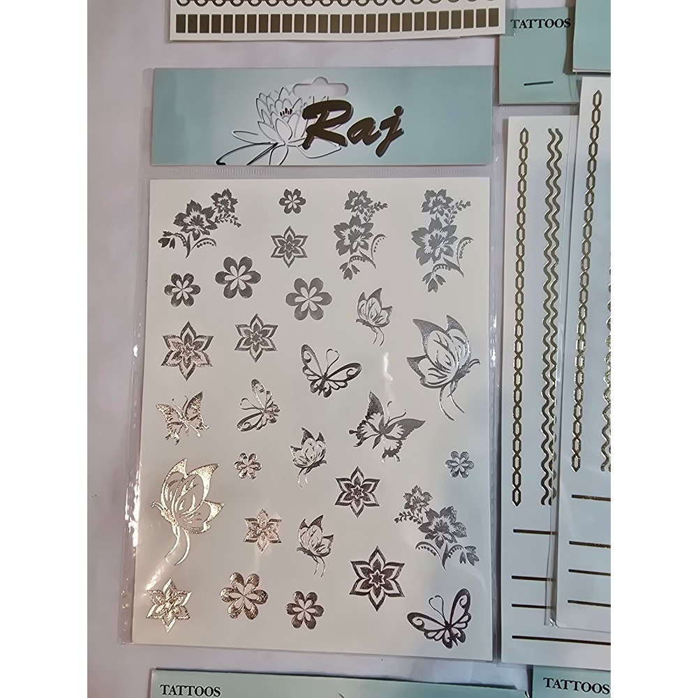 Raj Metallic Temporary Tattoos Body Art Gold Silver Henna Style Stickers Lot‎ - Picture 4 of 11